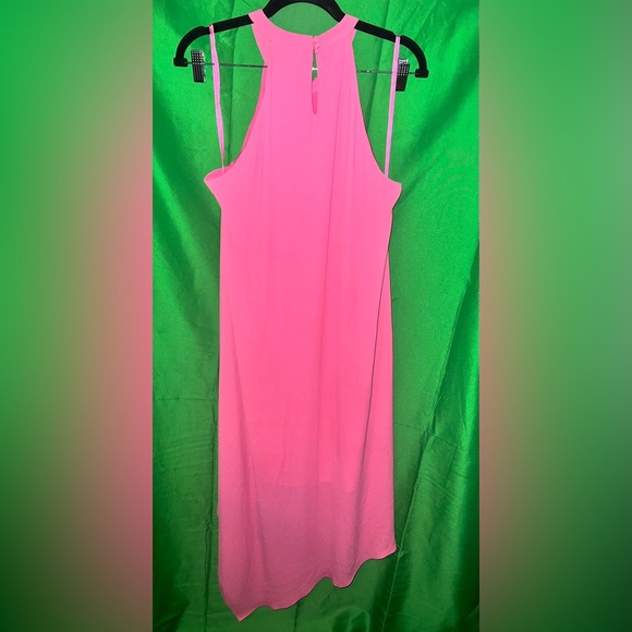 BCBG MAXAZRIA HOT PINK HI LOW ASYMMETRICAL MIDI DRESS SIZE MEDIUM - Picture 3 of 5